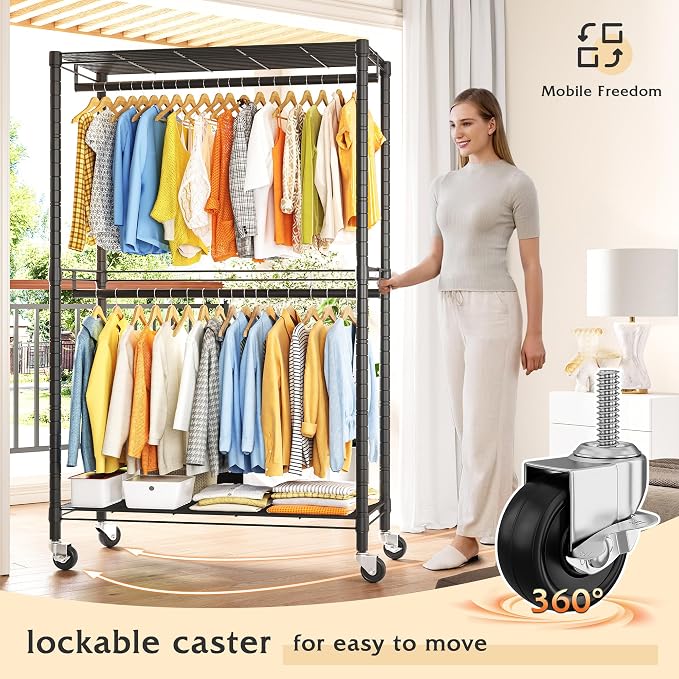 Raybee Clothing Rack with Wheels, Clothes Rack - Image 5