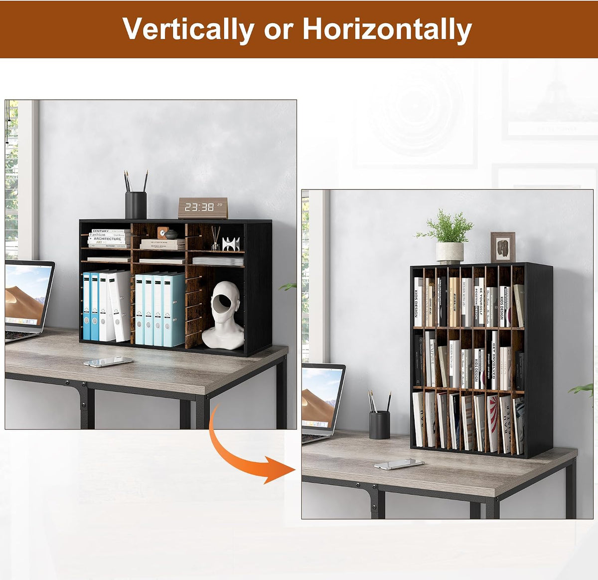 Classroom Mailbox 27 Slots with Removable Shelves, Black/Rustic