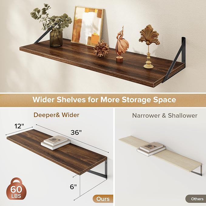 Deep Floating Shelves Wall Mounted, Living Room, Office - Image 3