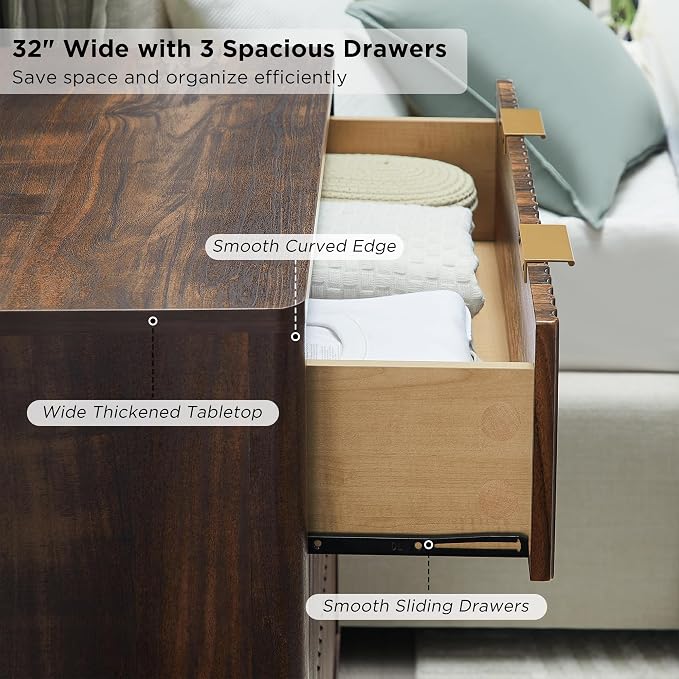 T4TREAM Fluted 3 Drawers Nightstand Set of 2, Oversized Extra Large Modern Side - Image 5