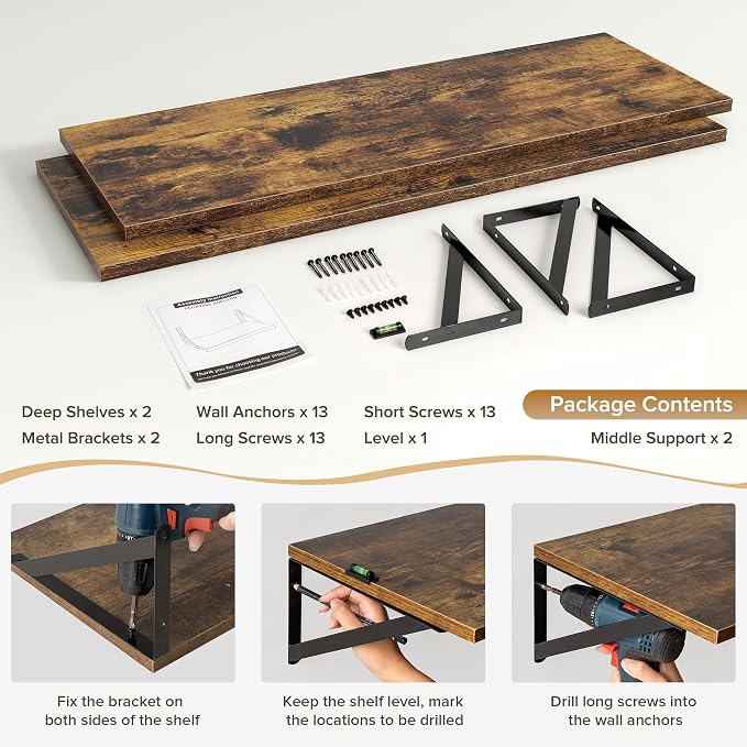 Deep Floating Shelves Wall Mounted, Living Room, Office - Image 5