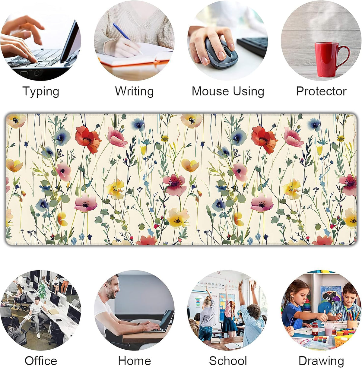 Wild Flowers Large Mouse Pad,Gaming Keyboard Desk Pad,Extended Mouse