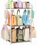 White Purse Organizer, 3-Tier Floor Standing Bag Rack Stand Featuring Side by HOOBRO