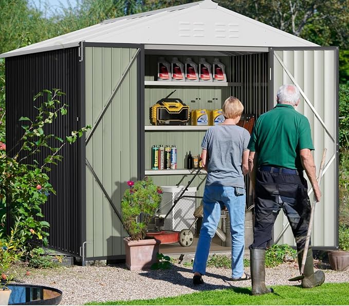 Greesum 6x4FT Outdoor Storage Shed, Utility Tool Shed Metal Storage Garden Shed - Image 2