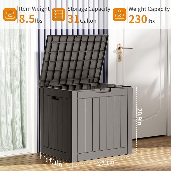 31 Gallon Resin Deck Box, Lockable Patio Outdoor Storage Box - Image 2