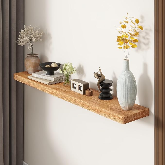 48" Rustic Elm Wood Floating Shelves, 8 Inch Deep Wall Shelves - Image 2