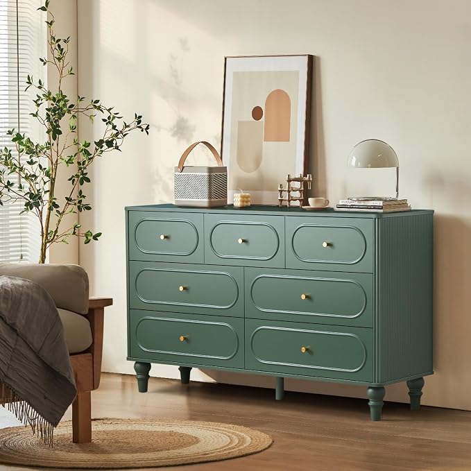 Fluted 7 Drawer Dresser for Bedroom, Modern Mid Century Chest of Drawers - Image 7