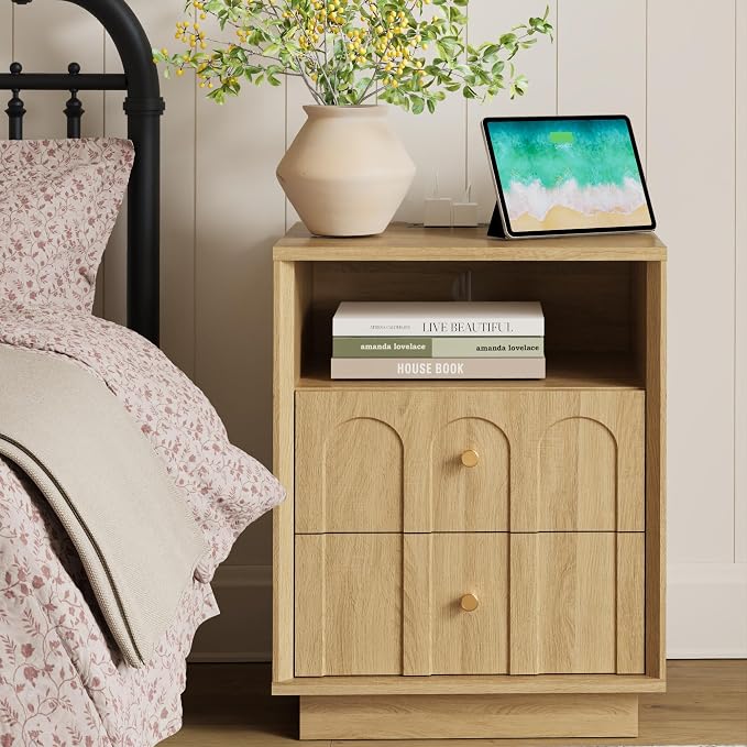 Nightstand Set of 2 with Charging Station, Mid Century Modern Nightstand with - Image 8