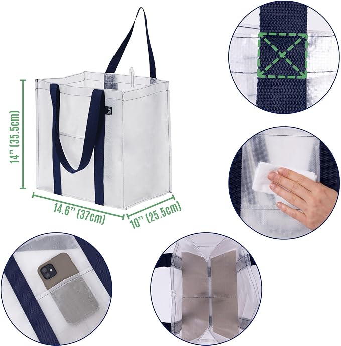 VENO 4 Pack Reusable Grocery Bags, Heavy-Duty Shopping Bags - Image 2