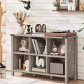 Farmhouse 6 Cube Bookshelf, Rustic Grey Oak Wooden Storage Organizer Book Shelf by Joaxswe