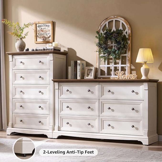 T4TREAM Farmhouse 5 Drawer Dresser - Image 3