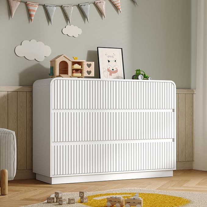 Dresser for Bedroom with 6 Drawers, Fluted Chest of Drawers with Round Curved by BORNOON