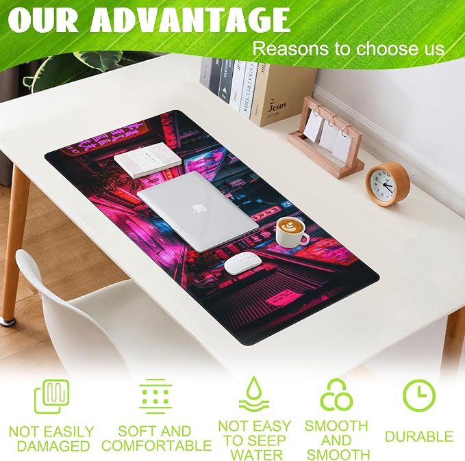 Desk Mat, Japanese Anime Neon Street Desk Pad, Anime City Large Gaming Mouse Pad - Image 4