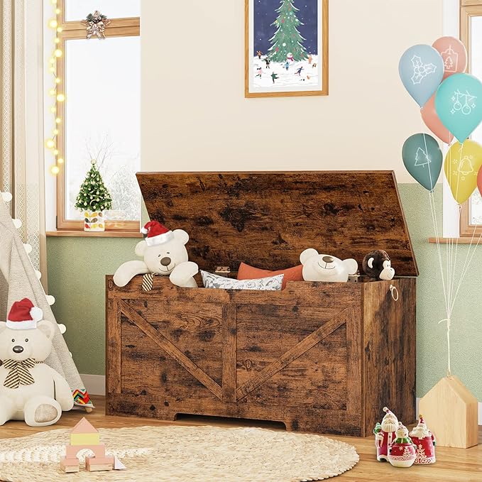 HOOBRO Storage Bench, 39.4” Retro Wooden Storage Chest - Image 3