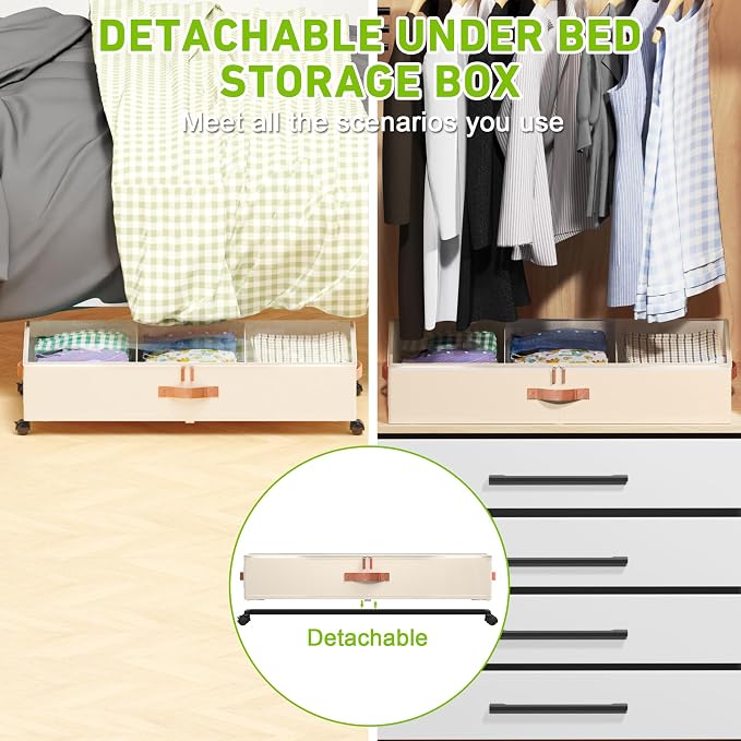 Under Bed Storage with Wheels, 2 Pack Under Bed Storage Containers with - Image 6