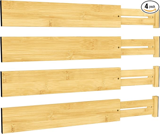 BAMEOS 3" H Large Bamboo Drawer Dividers Adjustable Drawer Organization by BAMEOS