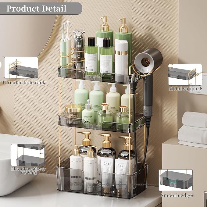 3 Tier Bathroom Organizer Countertop Makeup Perfume Tray Skincare Organizer - Image 2