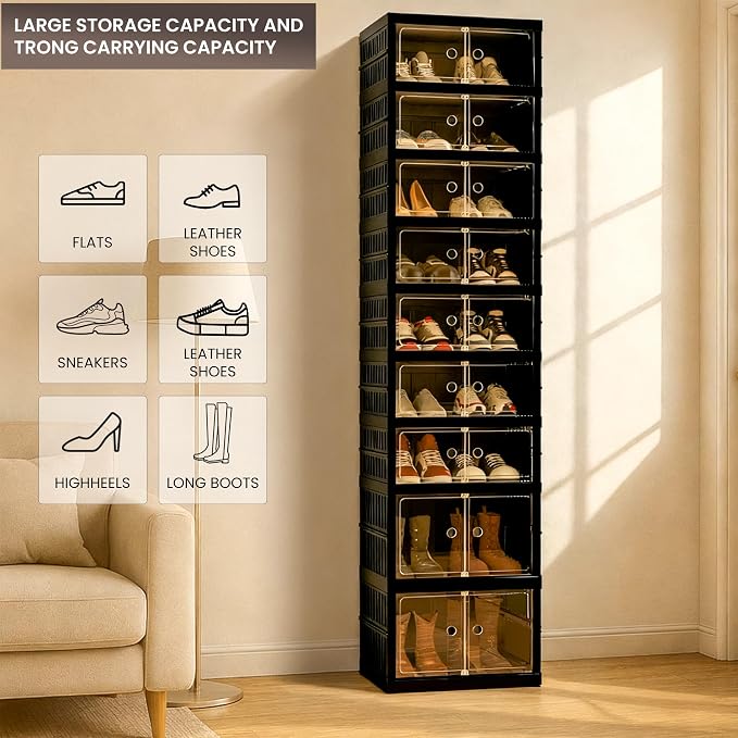 Foldable Shoe Organizer Storage Box Set of 2, Portable Extra Large Folding Shoe - Image 5