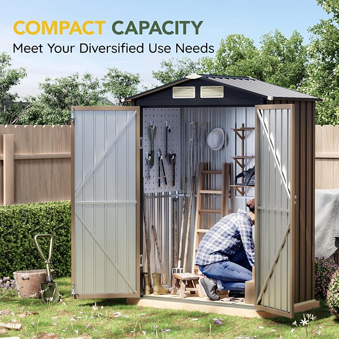 Breezz 5x3FT Outdoor Steel Storage Shed, Lockable Doors, Compact Metal Tool Shed - Image 5