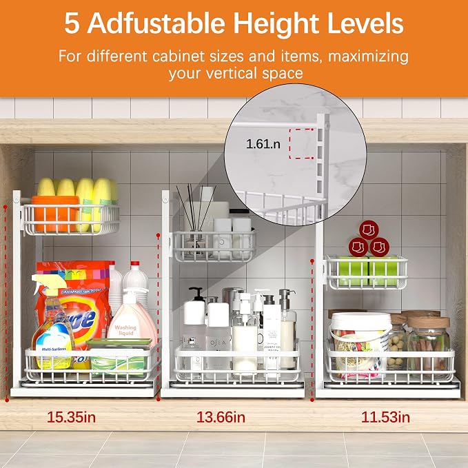 Under Sink Organizer, Adjustable Height Pull-Out Kitchen Storage Organization - Image 5