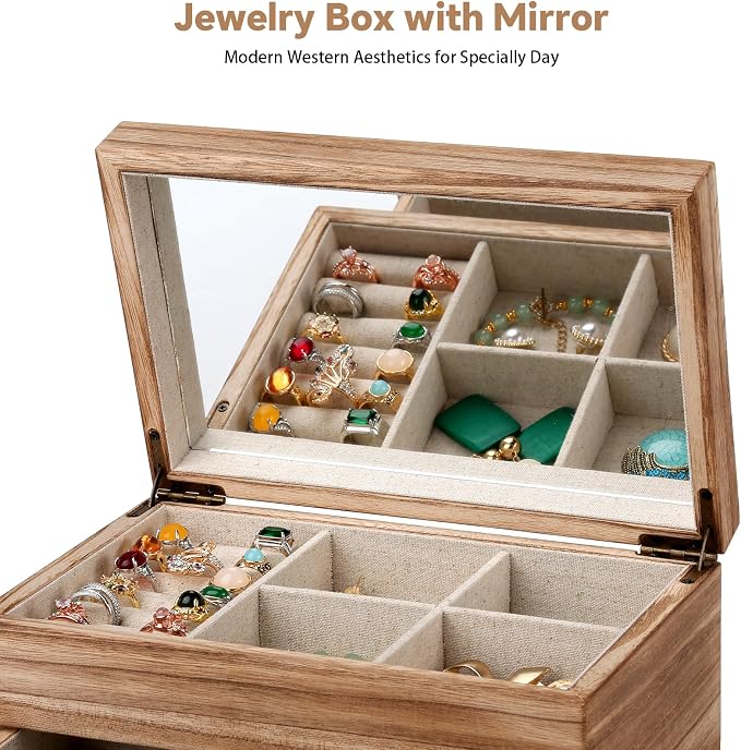 Meangood Jewelry Box Organizer for Women, 2 Layer Large Jewelry Storage Case - Image 4