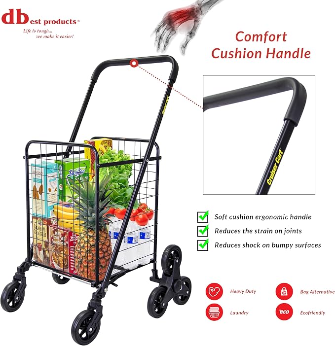 dbest Products Stair Climber Cruiser Cart Shopping Grocery Rolling Folding - Image 2