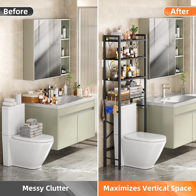 Over-The-Toilet Storage Rack, 4-Tier Bathroom Organizer Shelf Over Toilet - Image 5