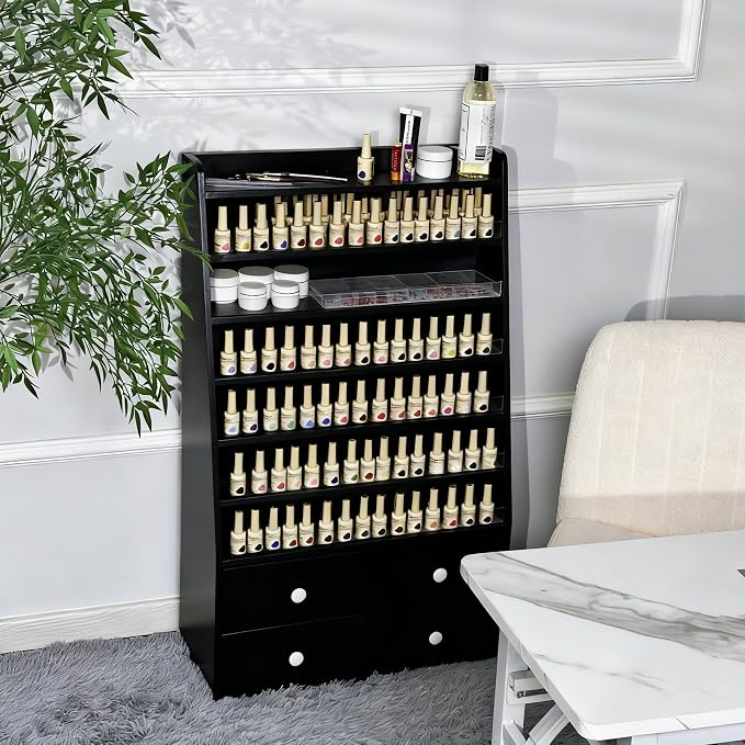 Nail Polish Rack with 2 Drawers, Salon Display & Storage Cabinet with Acrylic - Image 8