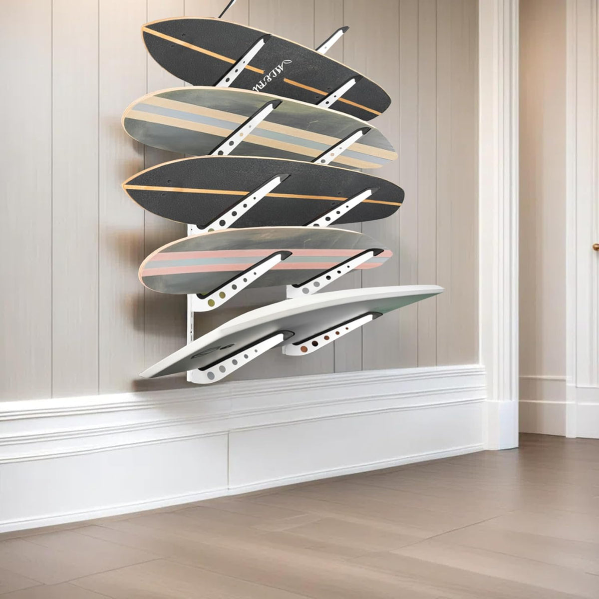 ShouRong Snowboard Wall Mount, Adjustable 5/6 Board Surfboard Rack