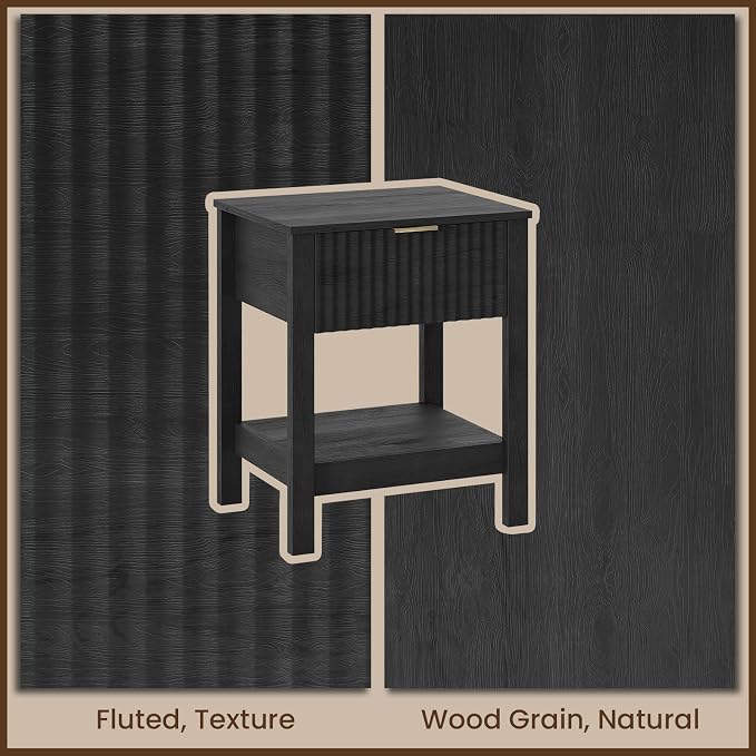 Fluted Night Stand with Golden Handle, Mid-Century Nightstands with Drawer - Image 4