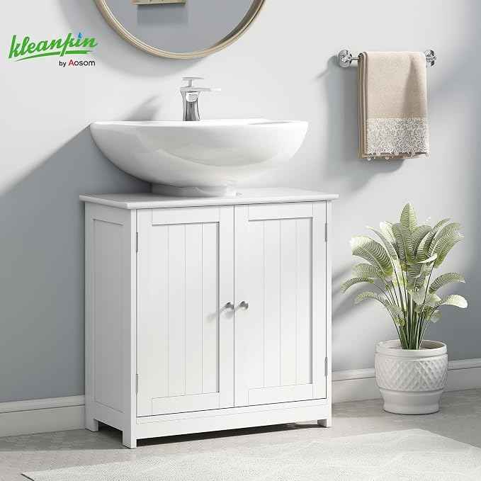 kleankin 23.5" Pedestal Sink Storage Cabinet, Freestanding Bathroom Under Sink