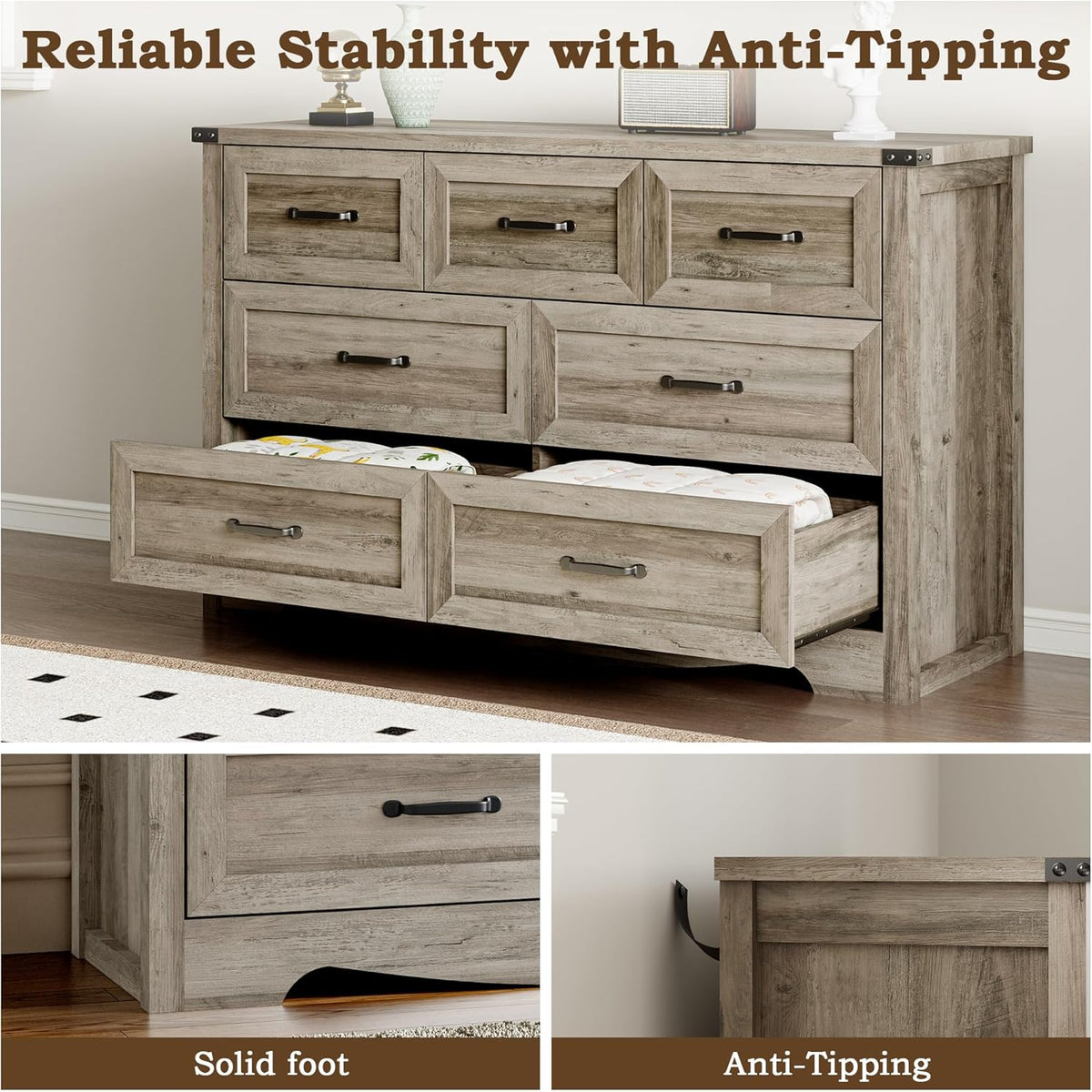 BORNOON 7-Drawer Dresser for Bedroom, Modern Wooden Chest of Drawers