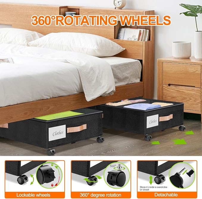 Under Bed Storage with Wheels, 2 Pack Under Bed Storage Containers with - Image 4