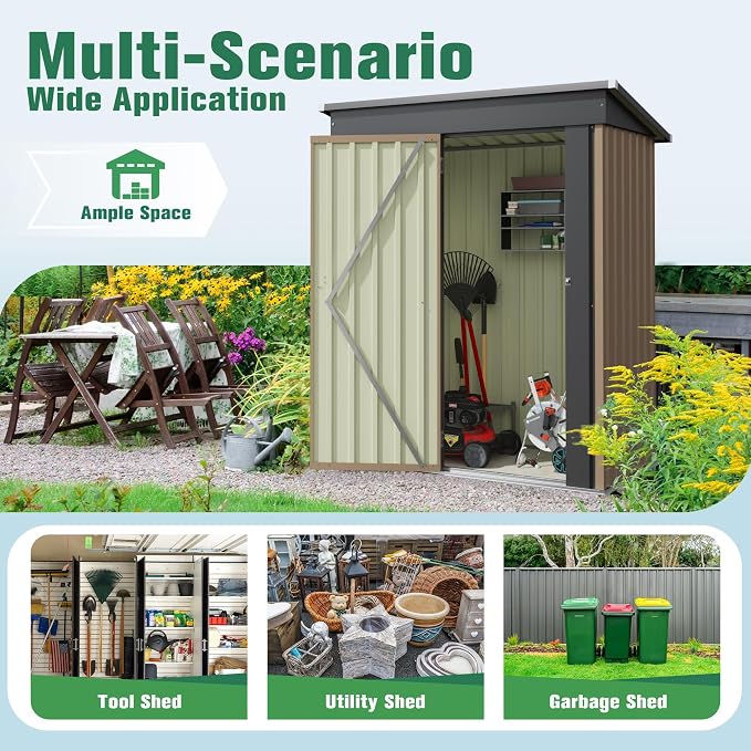 Flamaker 5x3 FT Storage Shed Waterproof Metal Garden Shed - Image 6