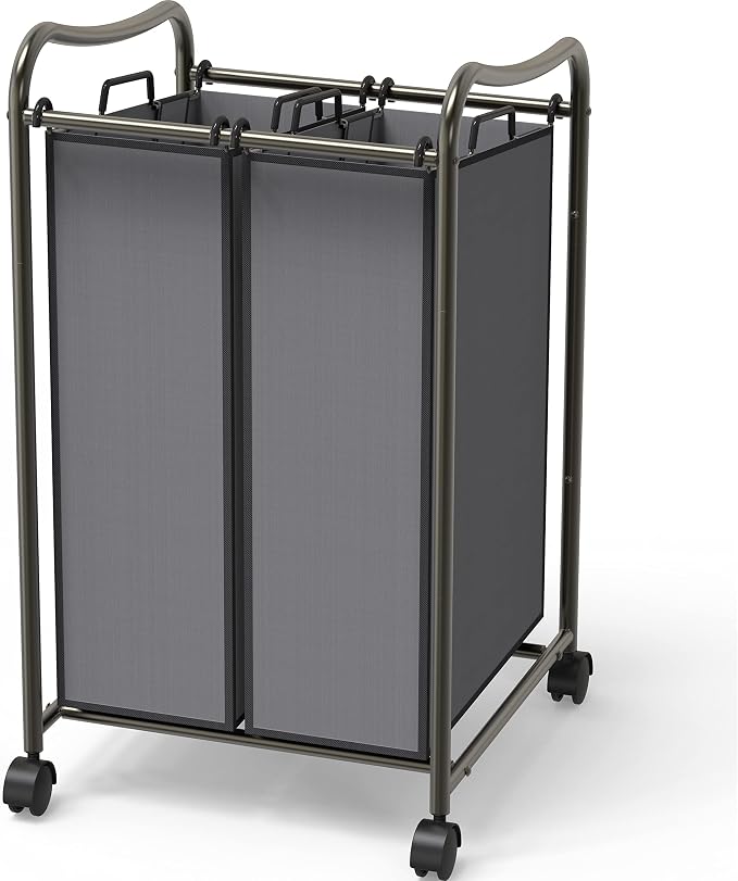 Simple Houseware 2-Bag Heavy Duty Rolling Laundry Sorter Cart, Dark Gray – 2 - Image 7