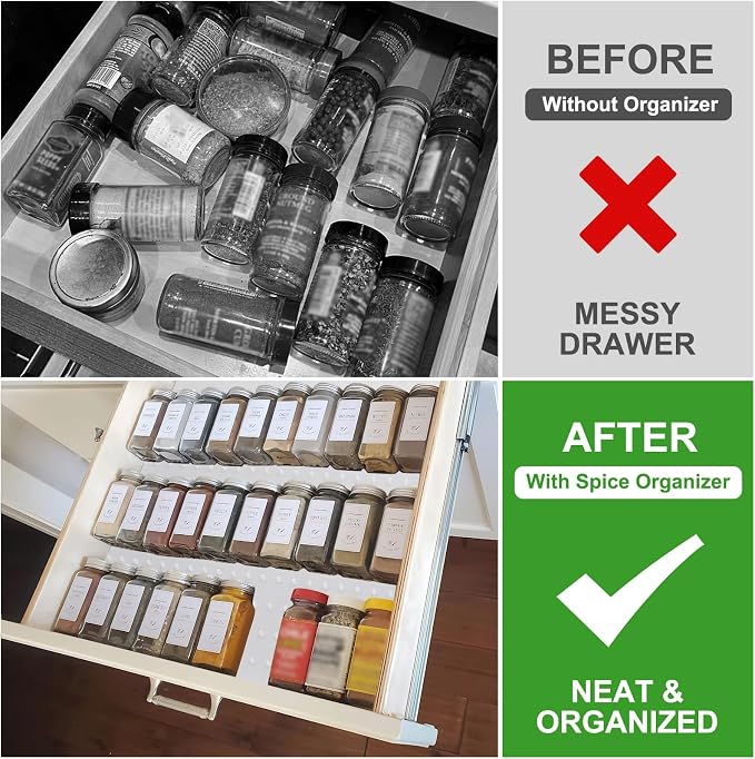 Gosmol Spice Drawer Organizer insert, Adjustable & Non-Slip Silicone Spice - Image 5