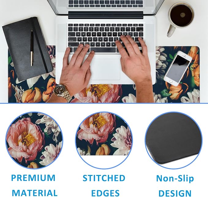Vintage Beautiful Flowers Desk Mat, Large Gaming Mouse Pad, Non-Slip Rubber - Image 3