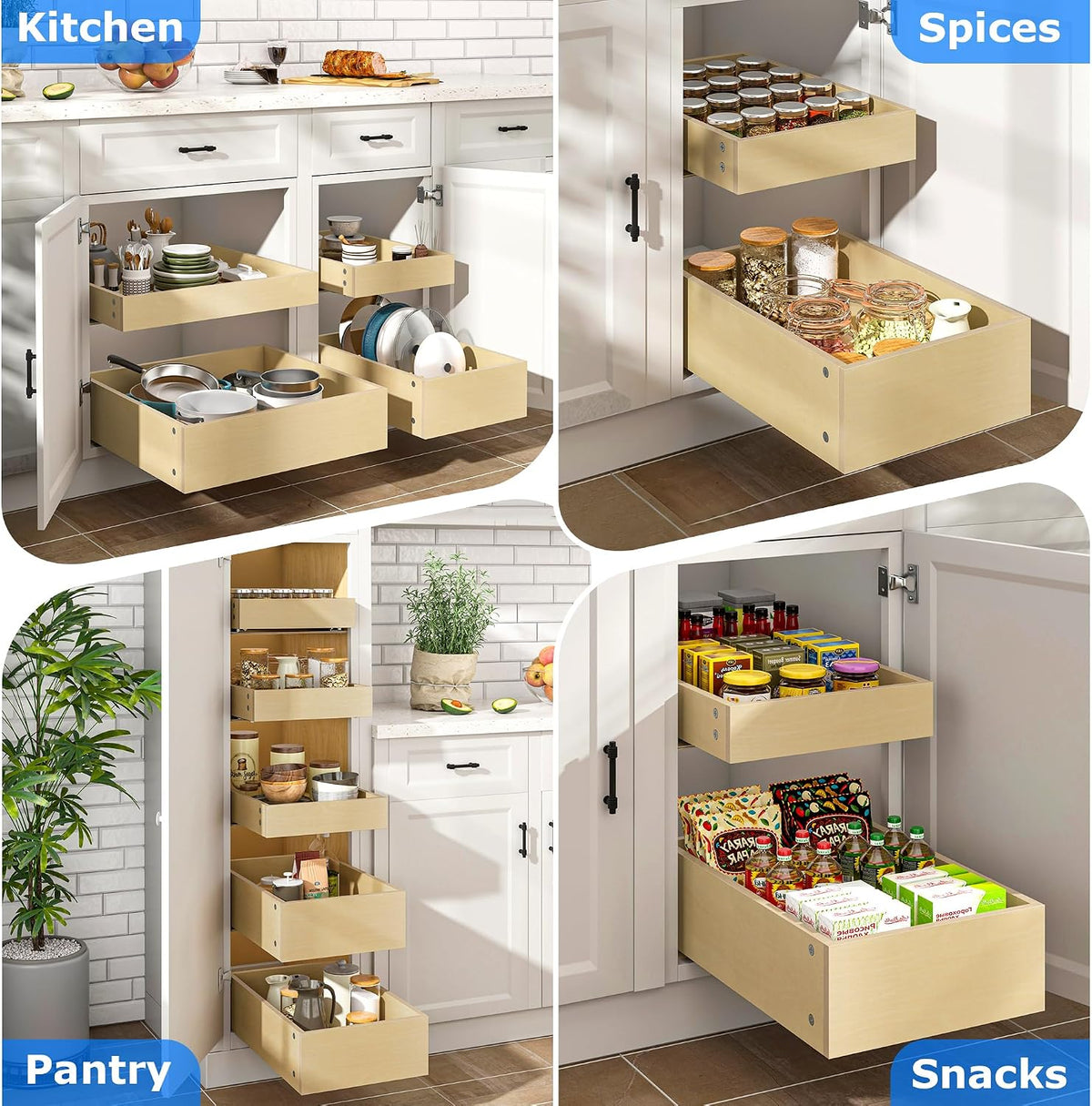 WelFurGeer Soft Close Pull Out Drawers for Cabinets, 20" W x 22" D