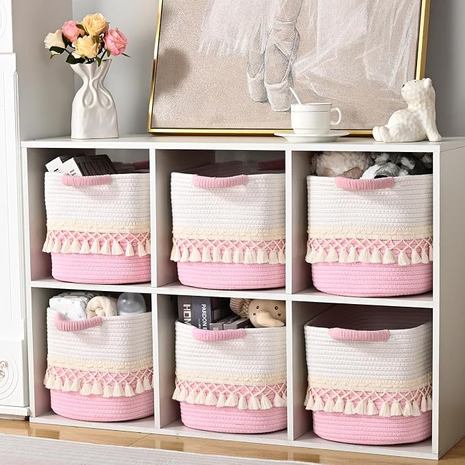2 Pack Storage Basket for Shelves, Boho Cotton Rope Storage Bins - Image 6