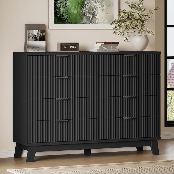 53" Tall Dresser for Bedroom, 8-Drawer Fluted Chest of Drawers, Modern Wood by BORNOON