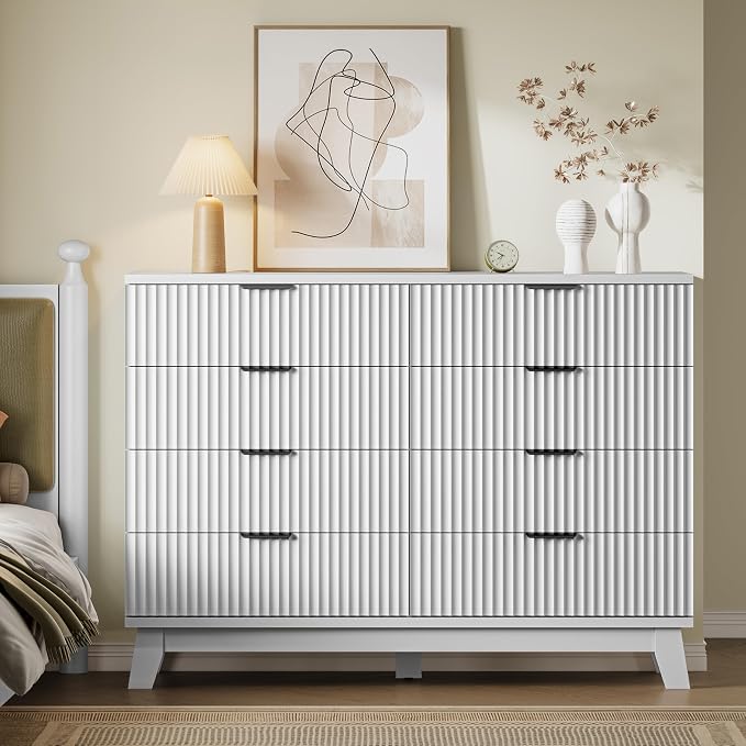 53" Tall Dresser for Bedroom, 8-Drawer Fluted Chest of Drawers, Modern Wood - Image 4