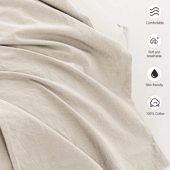 MooMee Bedding Pillowcases Pack of 2 100% Washed Cotton Linen Like Textured - Image 6