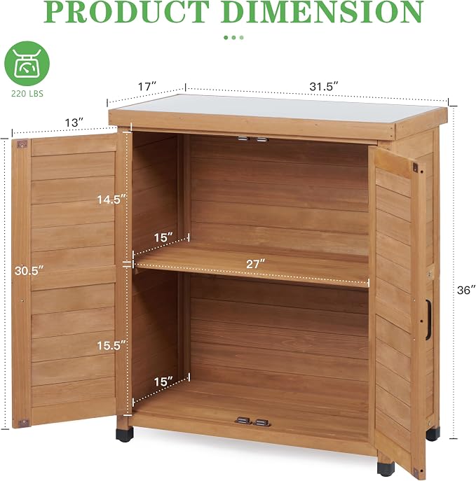 Outdoor Potting Bench with Storage Cabinet and Metal Top, Wood Workstation - Image 2