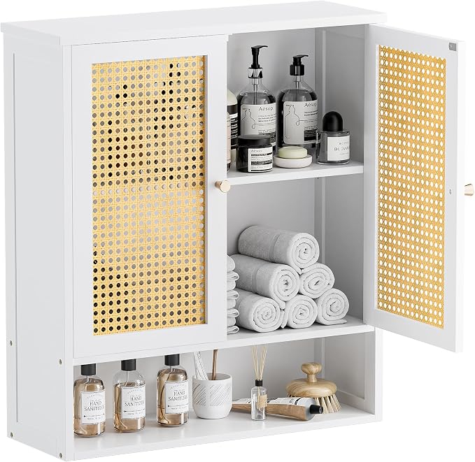 HITNET Bathroom Wall Cabinet, Rattan Medicine Cabinet, Bamboo Hanging Storage by HITNET