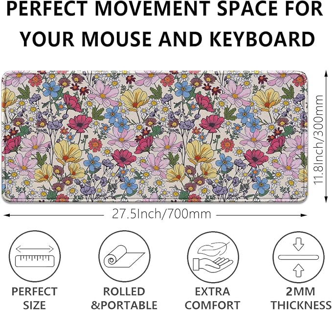 Colorful Flowers Mouse Pad, Large Floral Mousepad Desk Pad - Image 3