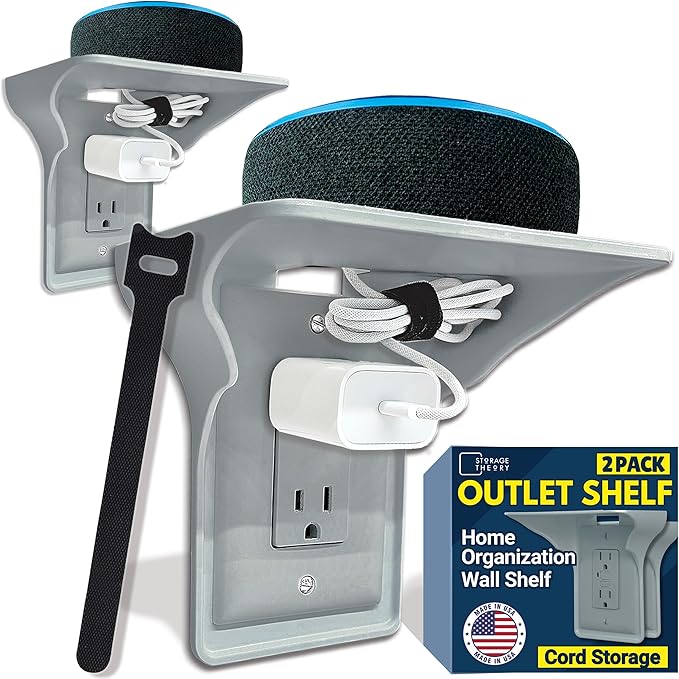 BeraTek Power Perch Wall Outlet Shelf | Declutter & Reclaim Counter Space | by StorageTheory