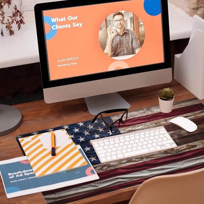 Large Gaming Mouse Pad for Desk, Wooden American Flag Desk Mat, Wooden USA Flag - Image 5