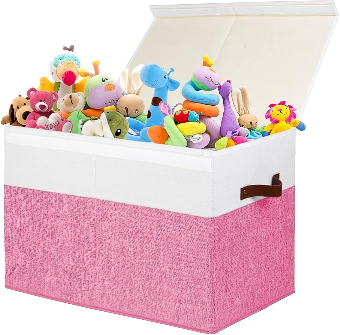 Large Toy Box with Lid, Sturdy Toy Storage Chest Bin Boxes Organizer Basket by Gowee