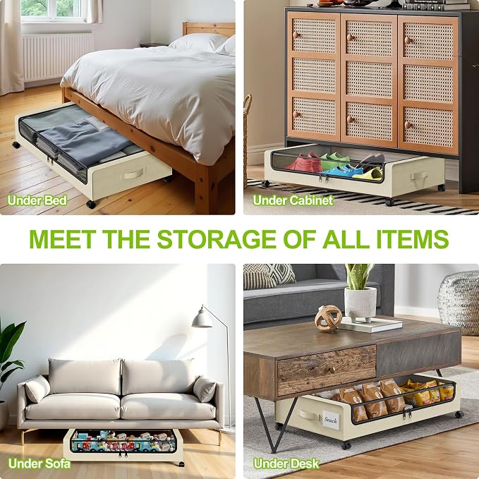 Under Bed Storage with Wheels, Under Bed Shoe Storage Organizer, Rolling Under - Image 5