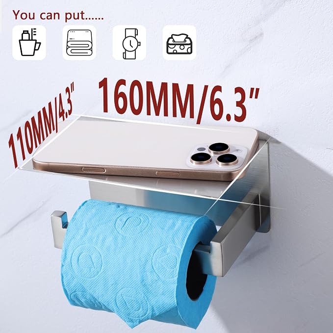 LANC Toilet Paper Holder with Shelf Brushed Nickel Toilet Tissue Roll Holder - Image 7